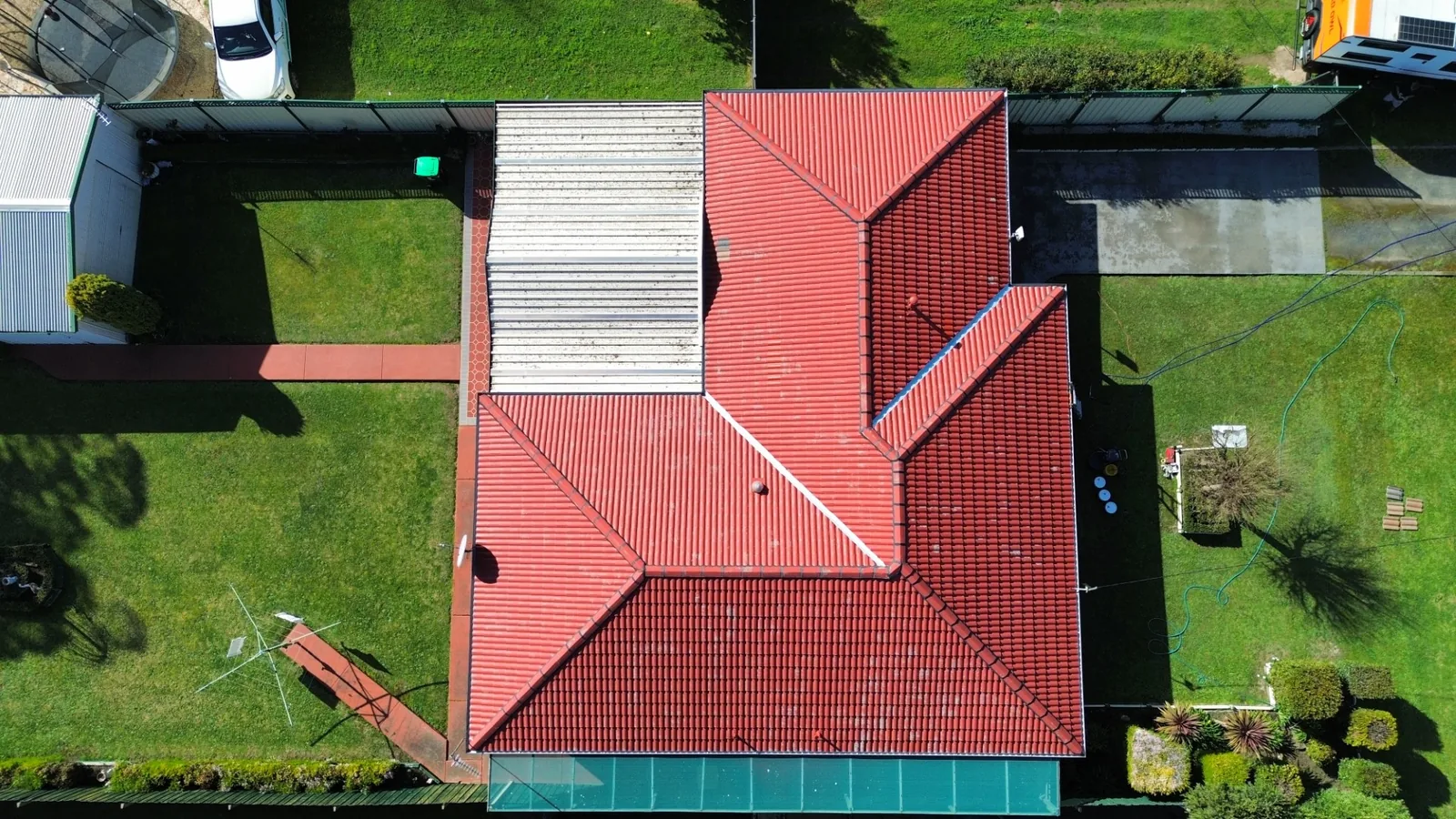 terracotta tile roof repainted a deep red by Elite Roofing Restorations, aerial view, Gippsland VIC