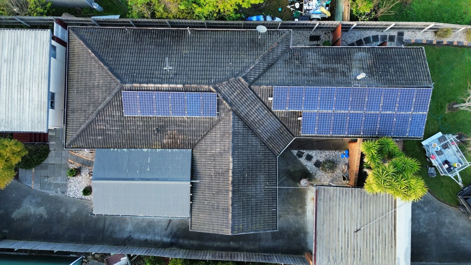 top-down view of a restored grey tile roof, Gippsland VIC